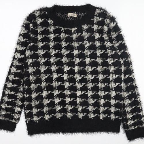 Hate Cut Women's Black & White Houndstooth Knit Pullover Jumper Size M
