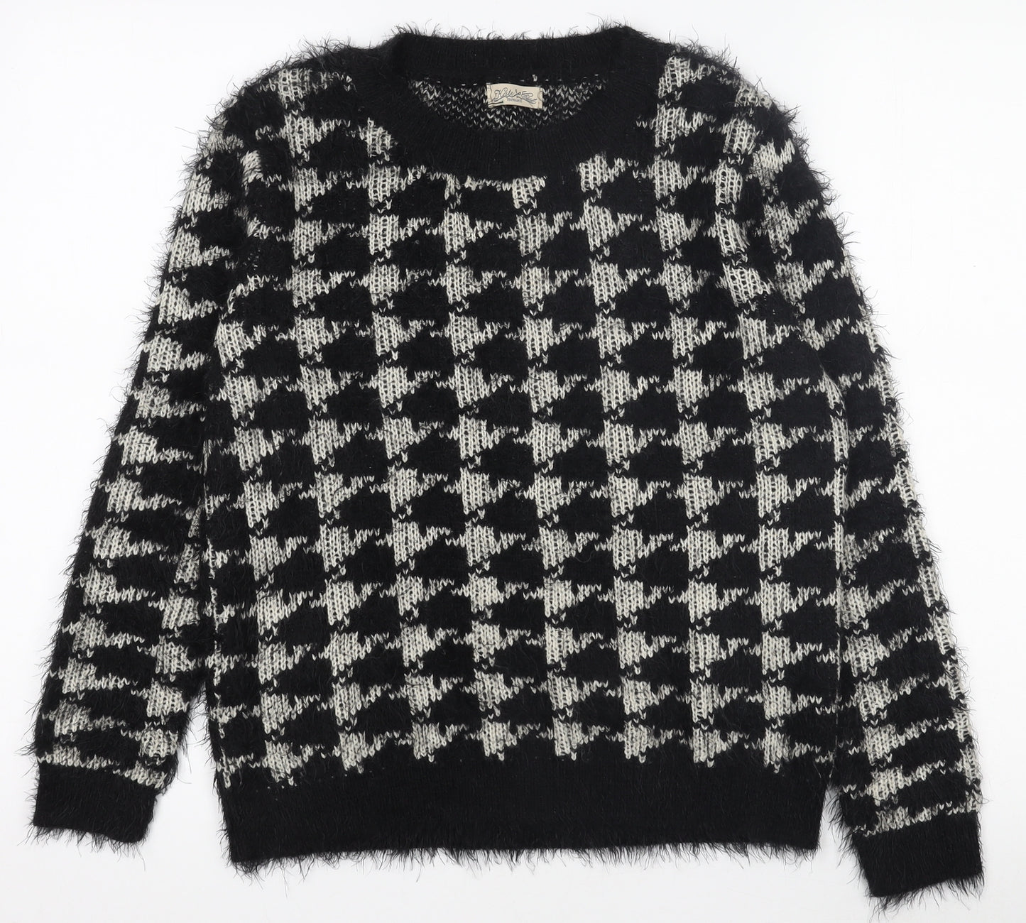 Hate Cut Women's Black & White Houndstooth Knit Pullover Jumper Size M