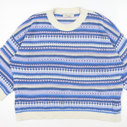 Woolovers Women's Multicoloured Cotton Open-Knit Crew Neck Jumper M