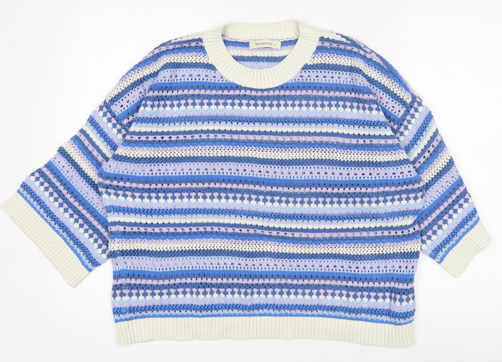 Woolovers Women's Multicoloured Cotton Open-Knit Crew Neck Jumper M
