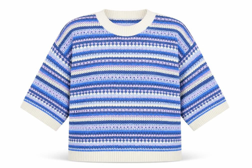 Front view of Woolovers Women's Multicoloured Cotton Open-Knit Crew Neck Jumper M