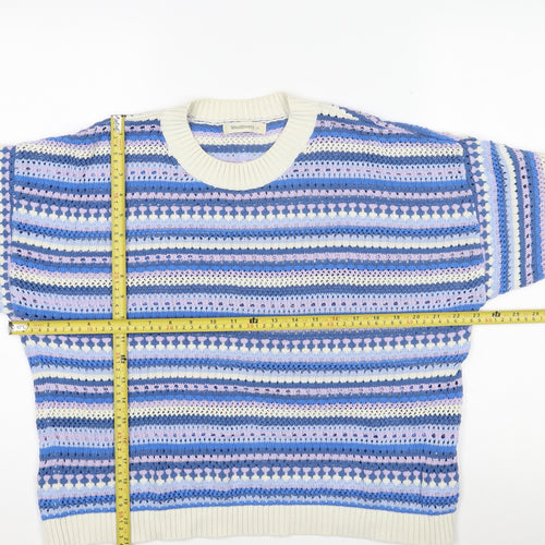 Woolovers Women's Multicoloured Cotton Open-Knit Crew Neck Jumper M