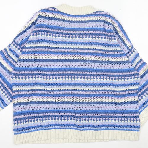 Woolovers Women's Multicoloured Cotton Open-Knit Crew Neck Jumper M