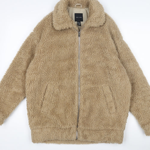 New Look Women's Beige Faux Fur Bomber Jacket Size 6