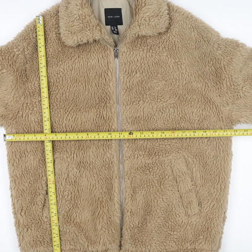 New Look Women's Beige Faux Fur Bomber Jacket Size 6