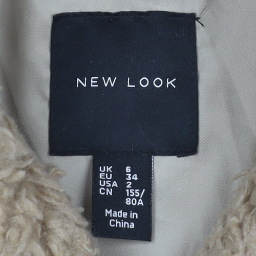 New Look Women's Beige Faux Fur Bomber Jacket Size 6