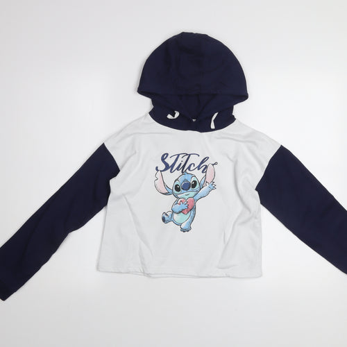 Disney Girls White Stitch Pullover Hoodie 11-12 Years Graphic Print