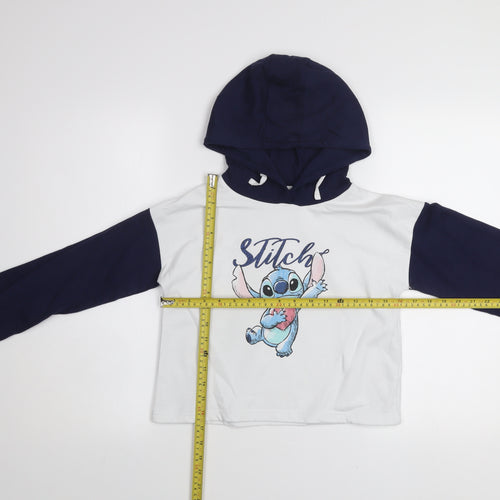 Disney Girls White Stitch Pullover Hoodie 11-12 Years Graphic Print