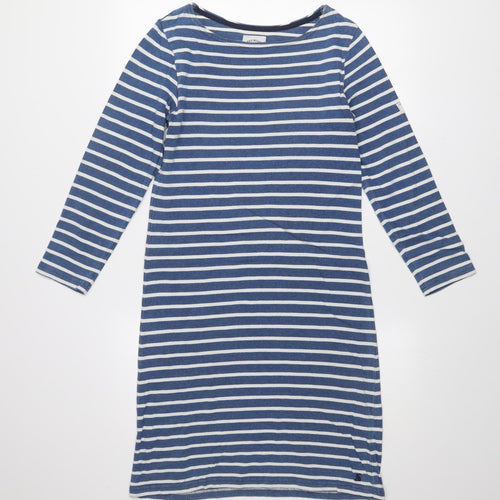 Joules Women Blue Striped Shift Dress Size 8 Long Sleeve Cotton