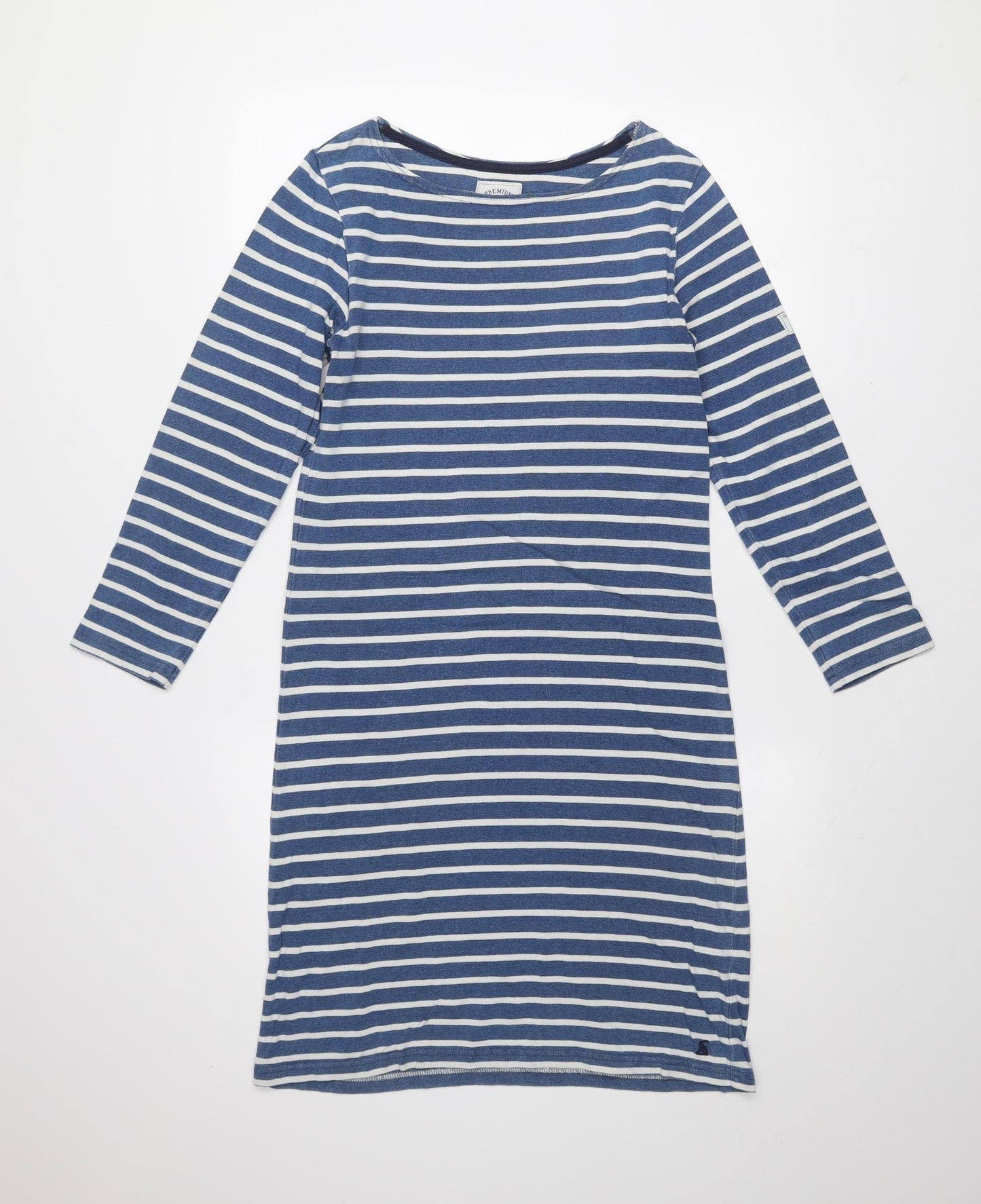 Joules Women Blue Striped Shift Dress Size 8 Long Sleeve Cotton