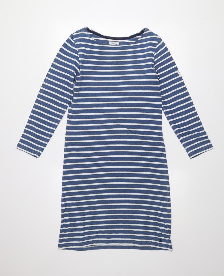 Joules Women Blue Striped Shift Dress Size 8 Long Sleeve Cotton