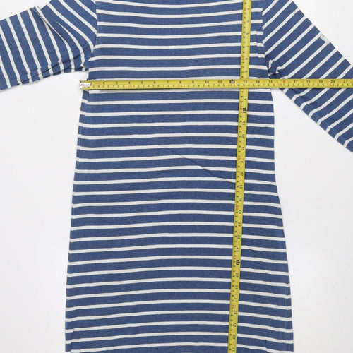 Joules Women Blue Striped Shift Dress Size 8 Long Sleeve Cotton