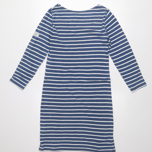 Joules Women Blue Striped Shift Dress Size 8 Long Sleeve Cotton
