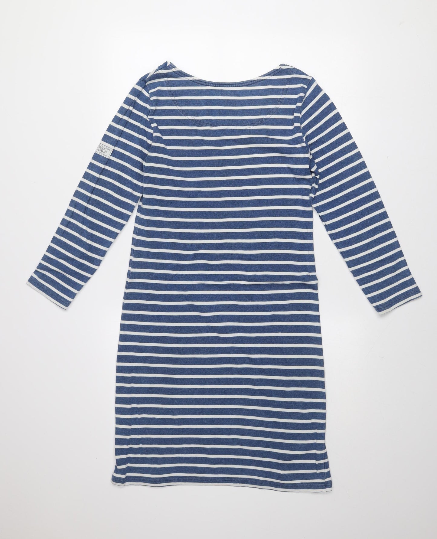 Joules Women Blue Striped Shift Dress Size 8 Long Sleeve Cotton