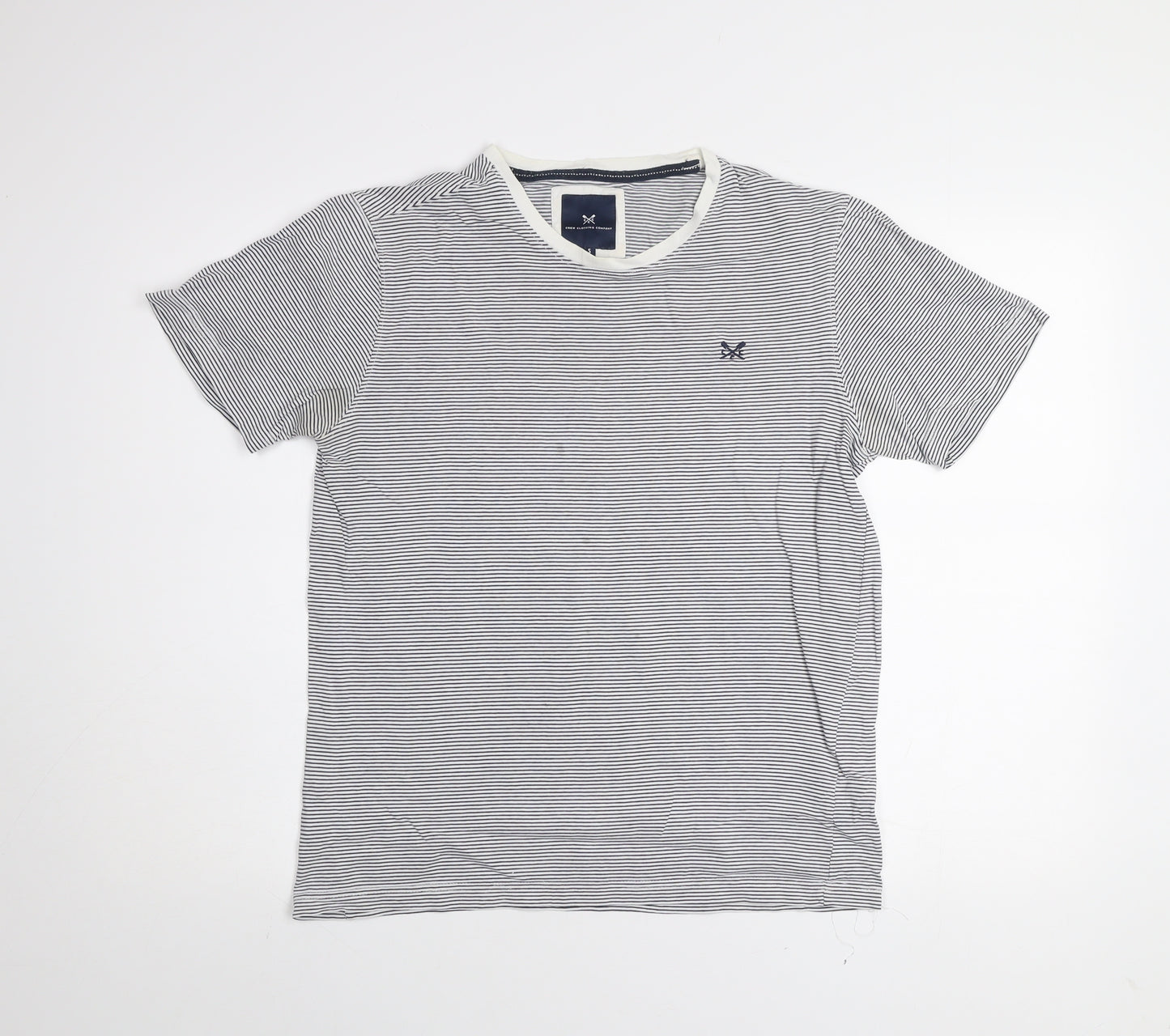 Crew Clothing Company Men's Blue Striped Cotton T-Shirt Size S