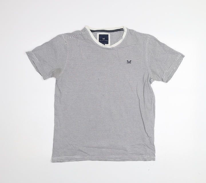 Crew Clothing Company Men's Blue Striped Cotton T-Shirt Size S
