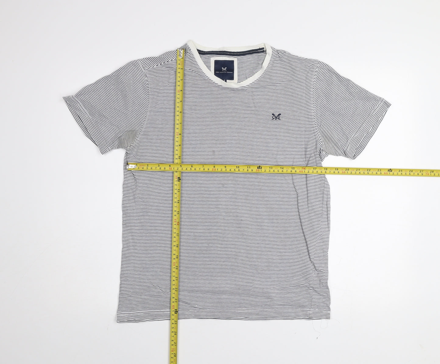 Crew Clothing Company Men's Blue Striped Cotton T-Shirt Size S