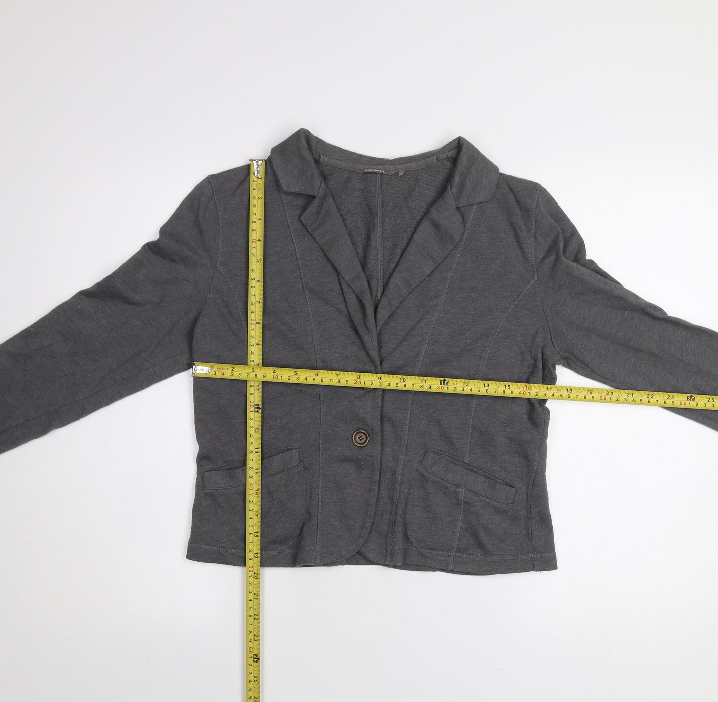 Sandwich Women Grey Cotton Blend Blazer Jacket Size M
