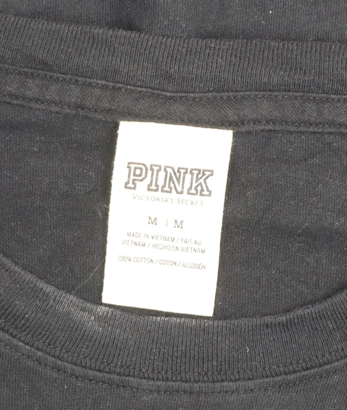 Victoria’s Secret PINK Women’s Black Long Sleeve Cotton Crew Neck T-Shirt M