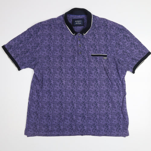 Bewley & Ritch Men's Purple Leaf Print Polo Shirt 3XL Cotton