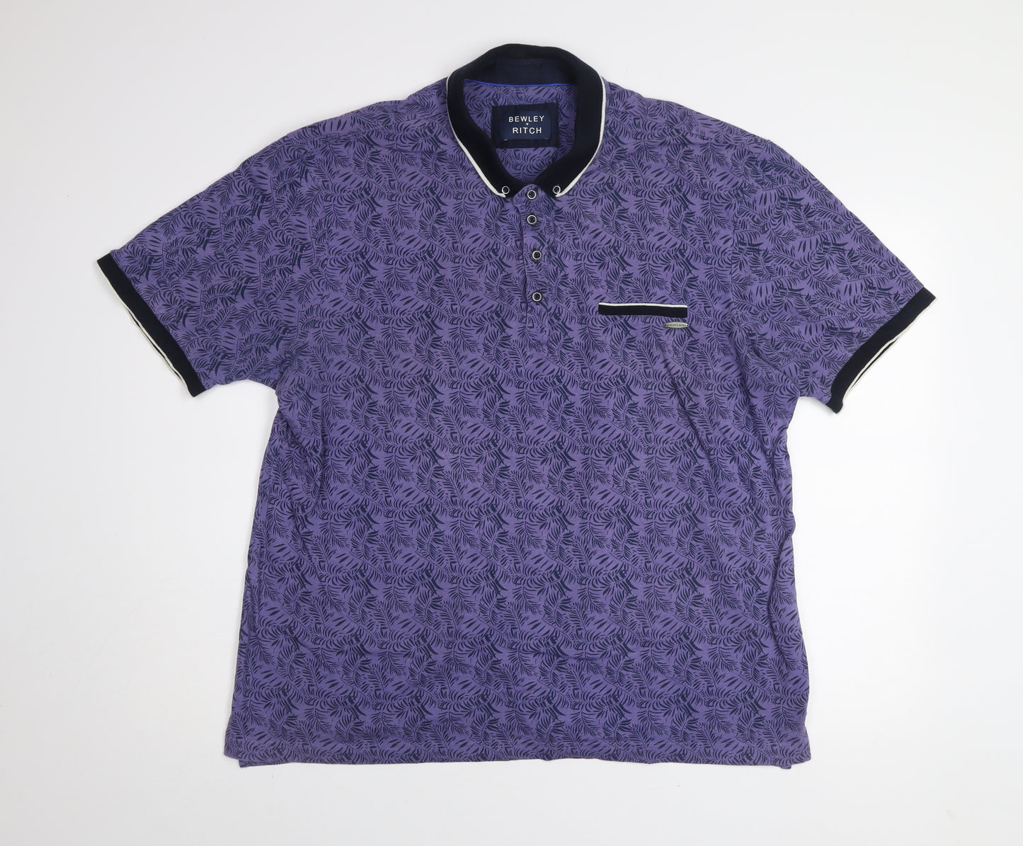 Bewley & Ritch Men's Purple Leaf Print Polo Shirt 3XL Cotton