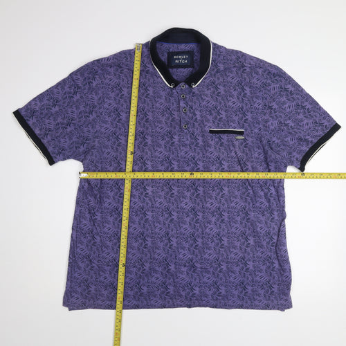 Bewley & Ritch Men's Purple Leaf Print Polo Shirt 3XL Cotton