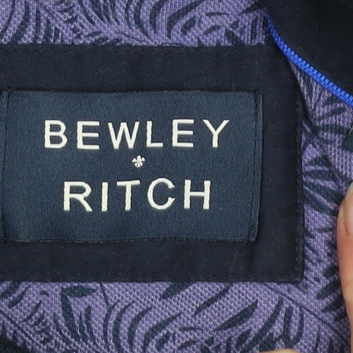 Bewley & Ritch Men's Purple Leaf Print Polo Shirt 3XL Cotton