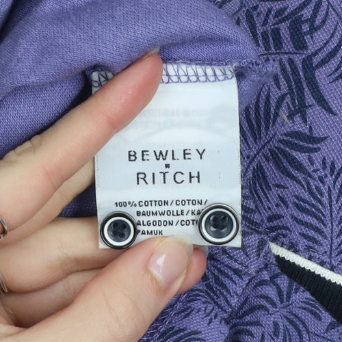 Bewley & Ritch Men's Purple Leaf Print Polo Shirt 3XL Cotton