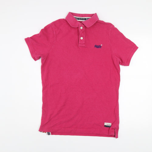Superdry Men's Pink Classic Polo Shirt Size L Cotton Short Sleeve