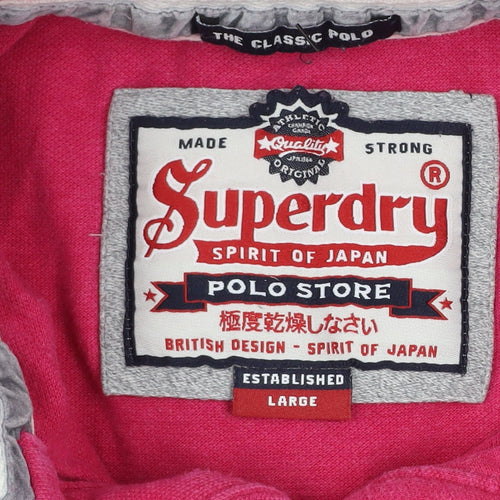 Superdry Men's Pink Classic Polo Shirt Size L Cotton Short Sleeve