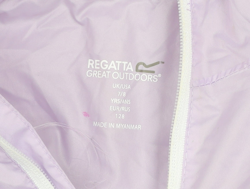 Regatta Girls Purple Waterproof Hooded Rain Coat Jacket 7-8 Years