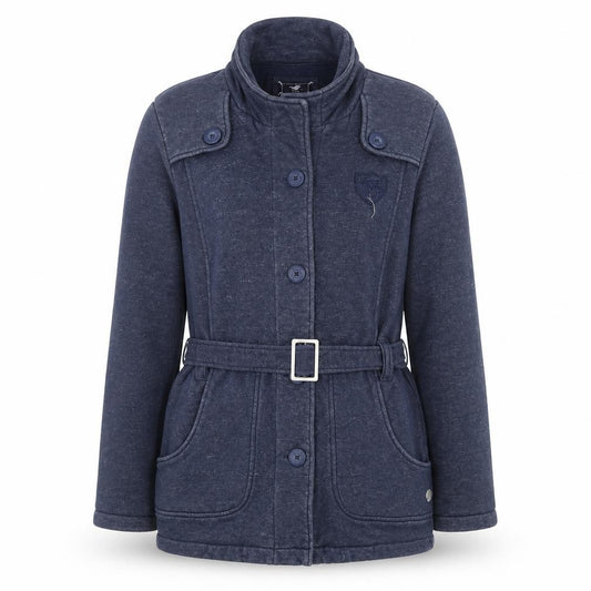 Front view of Polo Sylt Men's Blue Belted Cotton Blend Mid-Length Coat XL