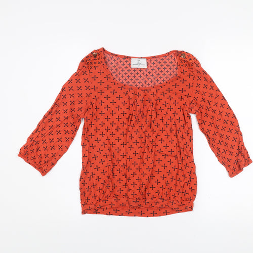 Next Women Red Geometric Jersey Blouse Size 12 3/4 Sleeve Scoop Neck