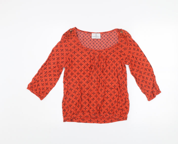 Next Women Red Geometric Jersey Blouse Size 12 3/4 Sleeve Scoop Neck