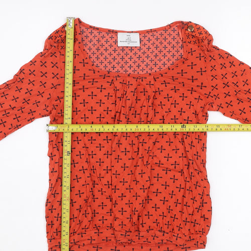 Next Women Red Geometric Jersey Blouse Size 12 3/4 Sleeve Scoop Neck