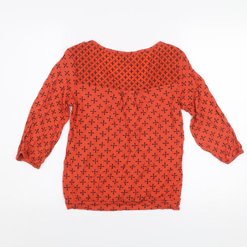 Next Women Red Geometric Jersey Blouse Size 12 3/4 Sleeve Scoop Neck