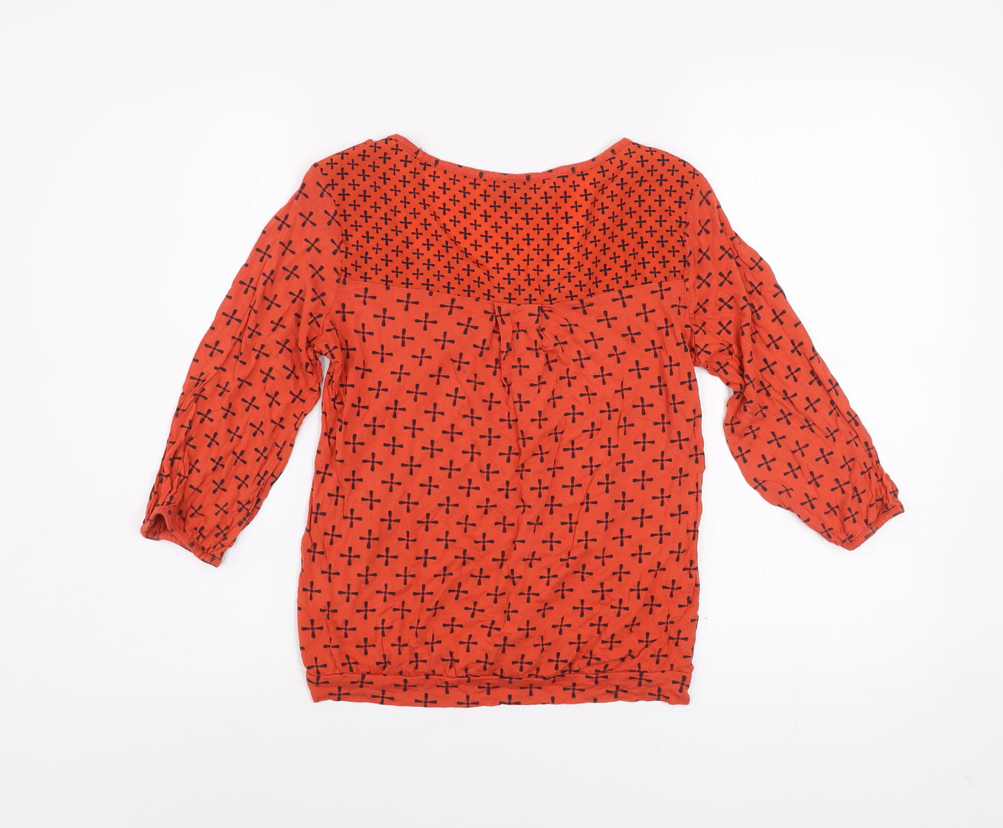 Next Women Red Geometric Jersey Blouse Size 12 3/4 Sleeve Scoop Neck
