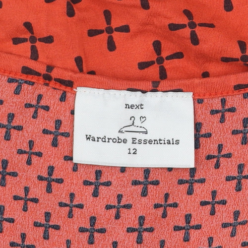 Next Women Red Geometric Jersey Blouse Size 12 3/4 Sleeve Scoop Neck