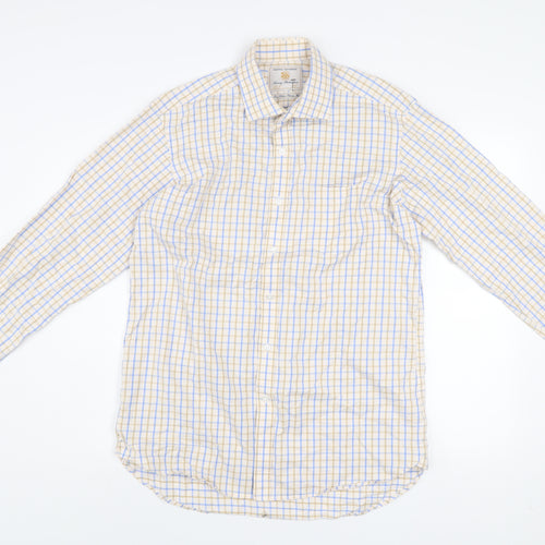 Brook Taverner Men's Beige Blue Check Classic Fit Cotton Shirt 15.5in