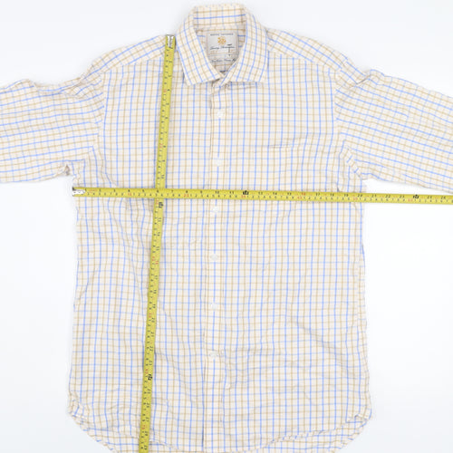 Brook Taverner Men's Beige Blue Check Classic Fit Cotton Shirt 15.5in