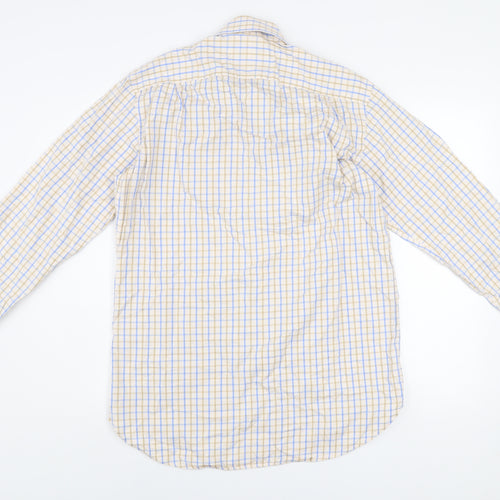 Brook Taverner Men's Beige Blue Check Classic Fit Cotton Shirt 15.5in