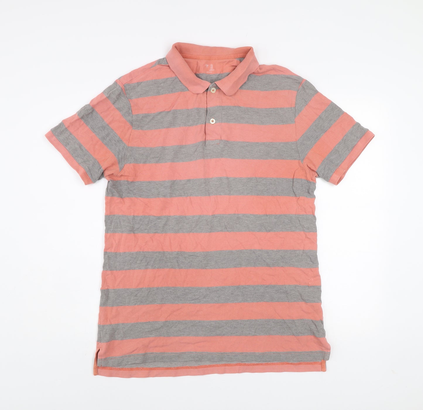 Gap Men’s Pink and Grey Striped Cotton Polo Shirt Size L