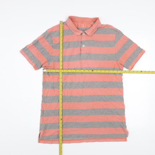 Gap Men’s Pink and Grey Striped Cotton Polo Shirt Size L