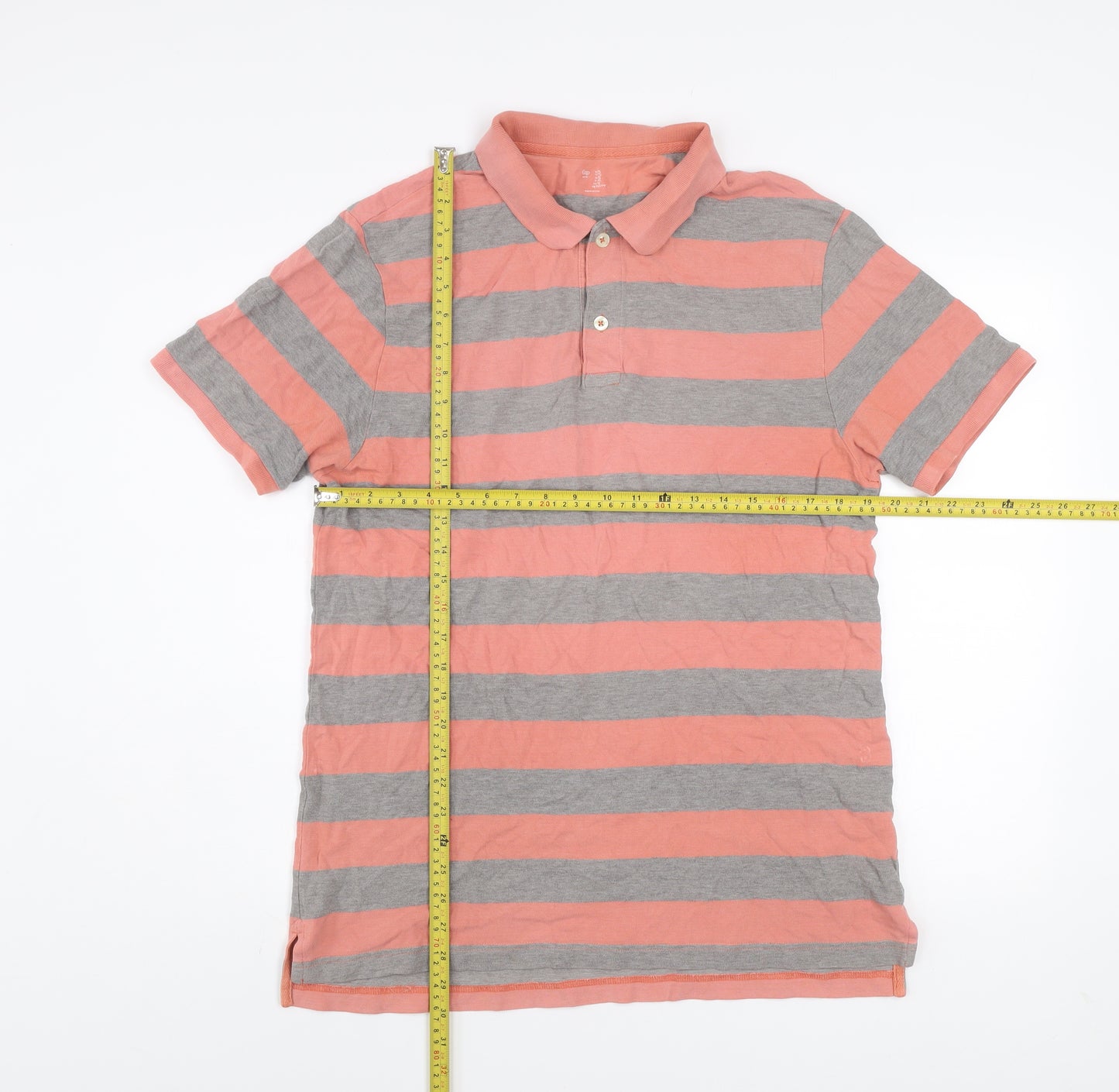 Gap Men’s Pink and Grey Striped Cotton Polo Shirt Size L