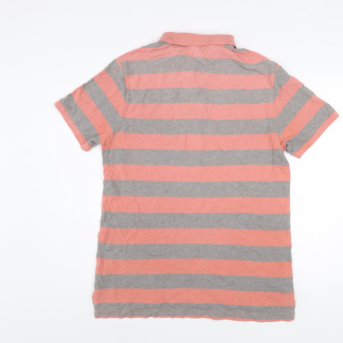 Gap Men’s Pink and Grey Striped Cotton Polo Shirt Size L