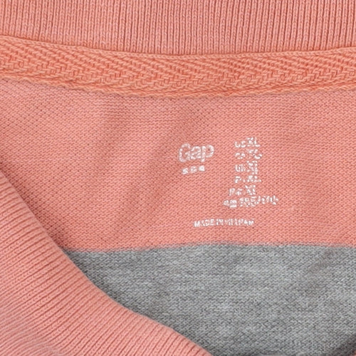 Gap Men’s Pink and Grey Striped Cotton Polo Shirt Size L