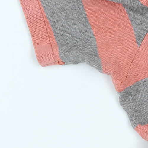 Gap Men’s Pink and Grey Striped Cotton Polo Shirt Size L