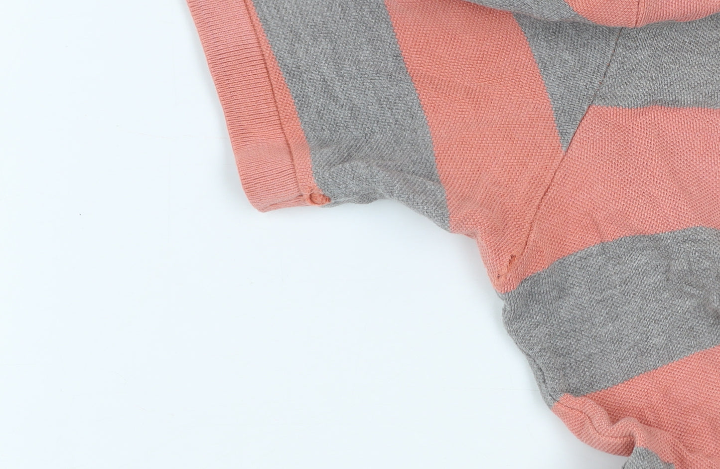 Gap Men’s Pink and Grey Striped Cotton Polo Shirt Size L
