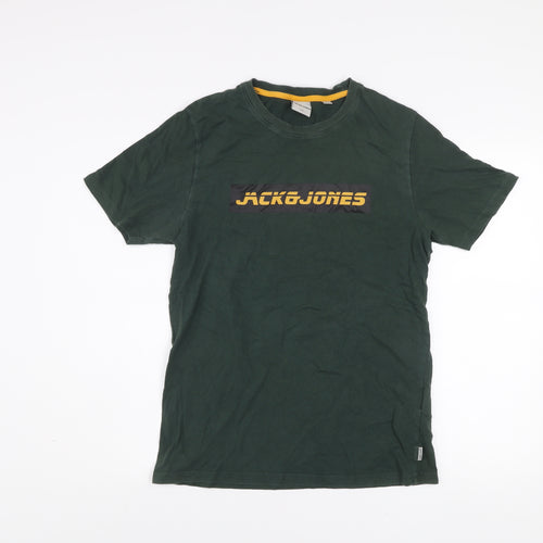 Jack & Jones Men’s Green Graphic Logo Crew Neck Cotton T-Shirt Size M