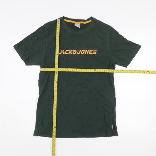 Jack & Jones Men’s Green Graphic Logo Crew Neck Cotton T-Shirt Size M